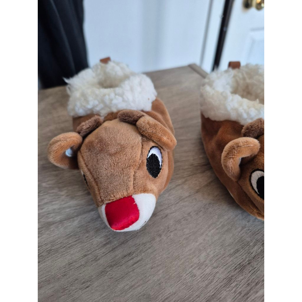 Infant Rudolph Reindeer Slippers Brown White